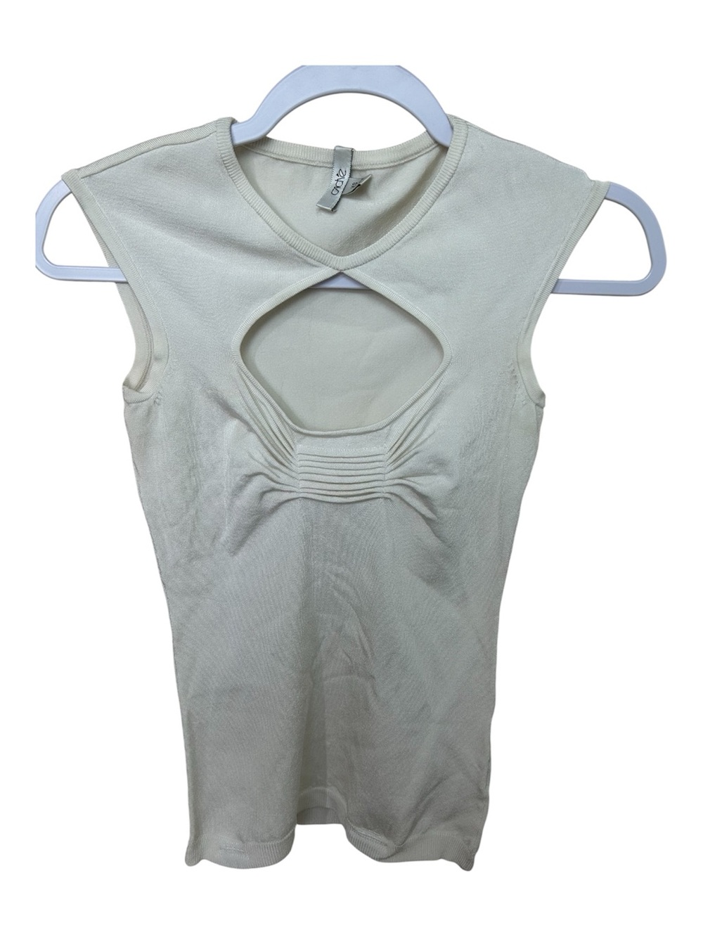 CACHE Y2K Open front ribbed white tank top